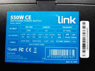 Alimentatore pc desktop Link 550W ATX - Anteprima 1