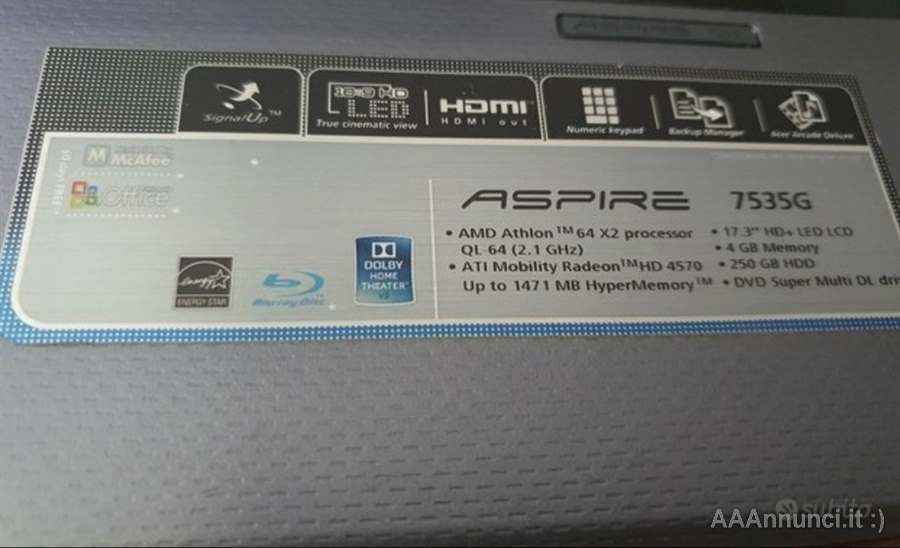 Foto 3Notebook Marca acer aspire 7535 g Windows 8.1 17 colore blu,