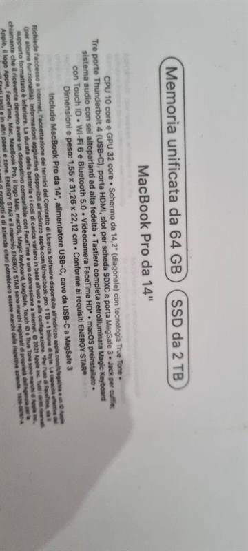 Foto 2MacBook Pro 14” m1 max 64gb 2tb SSD nuovo Apple