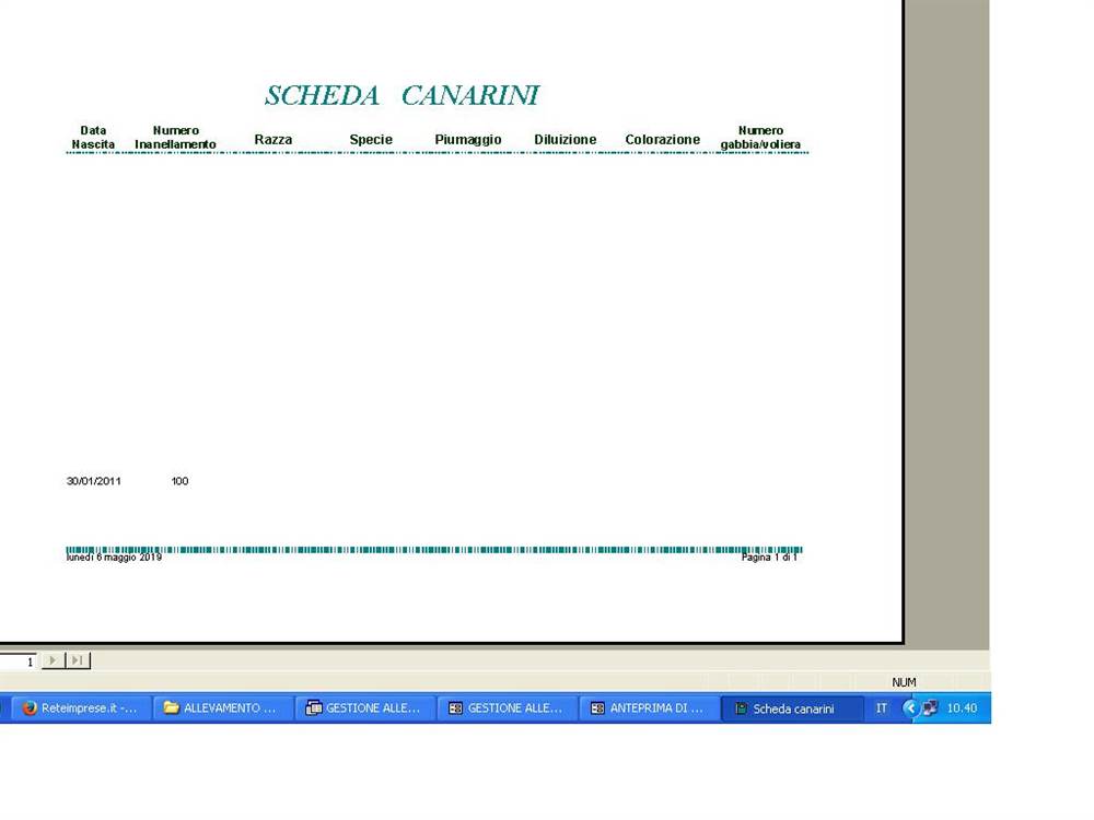 SOFTWARE GESTIONALE ALLEVAMENTO CANARINI