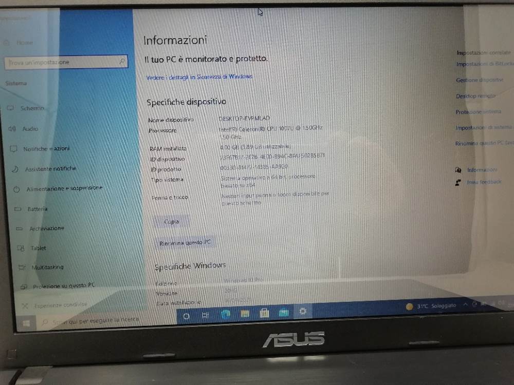Foto 3Notebook Marca Asus 15.6 - Intel 1007U - 4GB - 120GB - Win10Pro